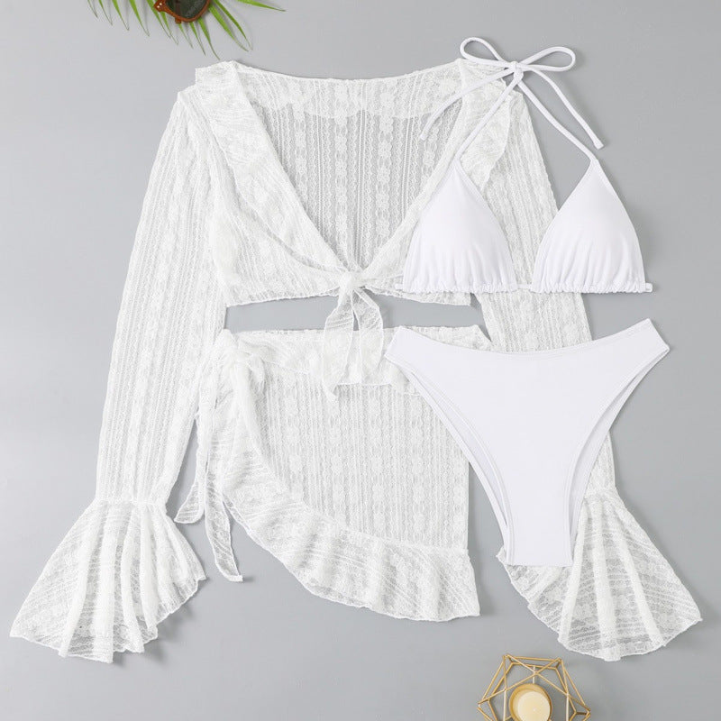 Vierteiliges Strand-Set für Damen mit Mesh-Überwurf