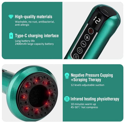 Electric Cupping Massager Vacuum Suction Cup Guasha anti Cellulite Beauty Health Scraping Device Infrared Heat Slimming Massager