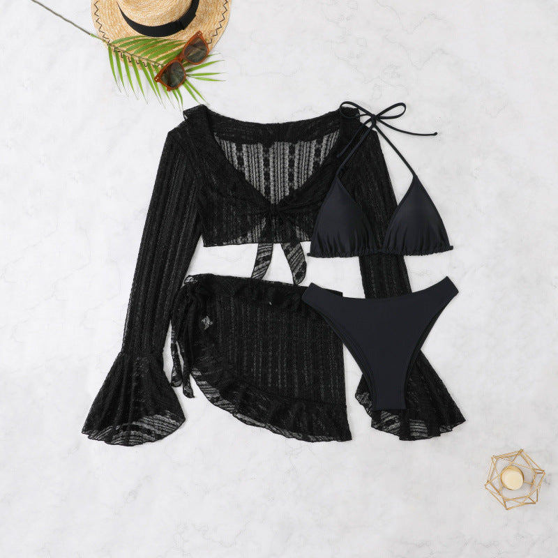 Vierteiliges Strand-Set für Damen mit Mesh-Überwurf