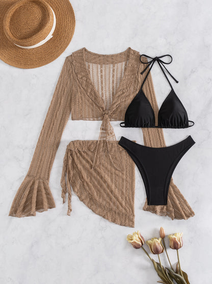 Vierteiliges Strand-Set für Damen mit Mesh-Überwurf